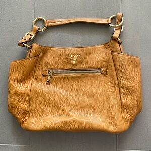 Prada leather shoulder handbag in cognac